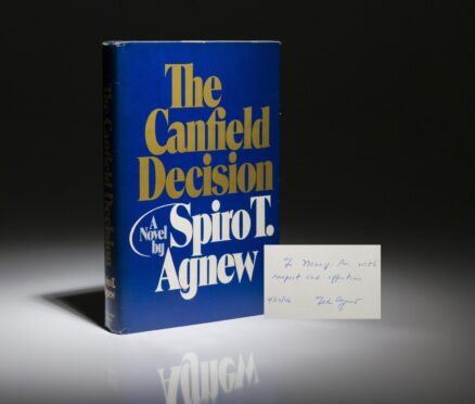 First edition of The Canfield Decision by Vice President Spiro Agnew. Inscribed to Nancy Sinatra.