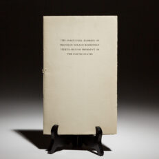 A limited edition printing of The Inaugural Address of Franklin Delano Roosevelt, limited to 150 copies, printed by The Harbor Press for private distribution.