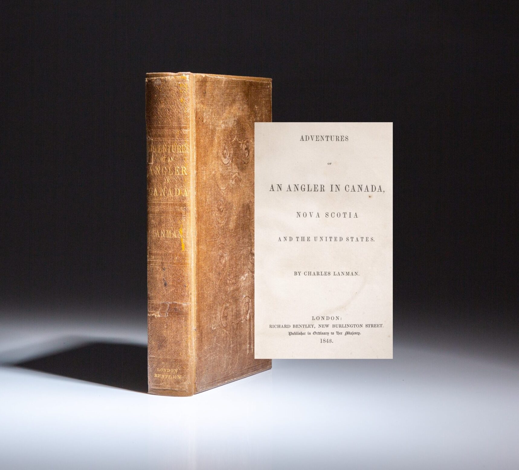 First British edition of Charles Lanman's Adventures of an Angler in Canada, Nova Scotia and the United States.