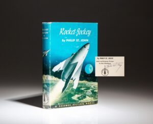 The signed first edition of Rocket Jockey by Lester del Rey, written under the pen name of Philip St. John.