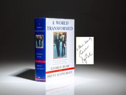 Signed by President George W. Bush (43), the first edition of A World Transformed by President George H.W. Bush and Brent Scowcroft.