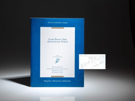 Signed by President Jimmy Carter and Vice President Walter Mondale, the Camp David 25th Anniversary Forum, published after the conference. The event was held at the Woodrow Wilson International Center for Scholars on September 17, 2003.