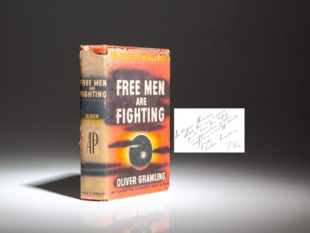 The first edition of Free Men Are Fighting: The Story of World War II, inscribed by the Associated Press journalist, Oliver Gramling.