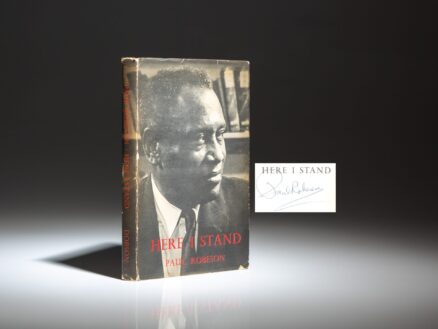 Signed first edition of Here I Stand, the autobiography by musician, actor, football player, and activist Paul Robeson.