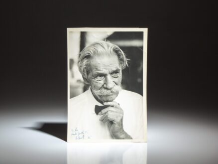 Signed portrait of Albert Schweitzer, taken by George Silk for Life Magazine.