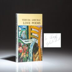 Signed first edition of Love Poems: A Bilingual Edition by Yehuda Amichai, printed in both English and Hebrew.