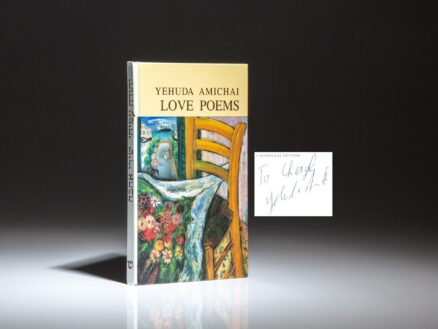 Signed first edition of Love Poems: A Bilingual Edition by Yehuda Amichai, printed in both English and Hebrew.