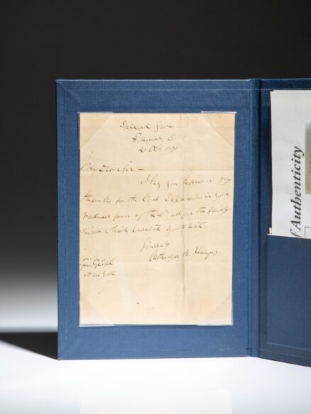 Handwritten letter from former President Rutherford B. Hayes, while at his home in Fremont Ohio, in 1891.