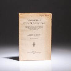 The first trade edition of Geometrie Und Erfahrung [Geometry and Experience] by Albert Einstein, from the collection of Einstein's English translator, Dr. Wilfrid Perrett.