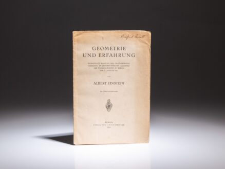 The first trade edition of Geometrie Und Erfahrung [Geometry and Experience] by Albert Einstein, from the collection of Einstein's English translator, Dr. Wilfrid Perrett.