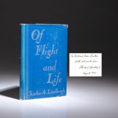 First edition of Charles Lindbergh's Of Flight and Life, inscribed to Connecticut Senator William Benton.