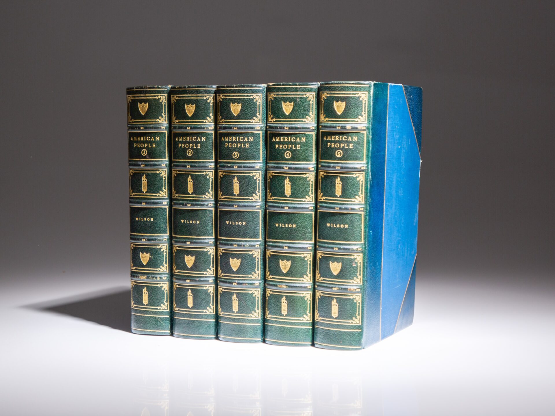 The first edition of A History of the American People, in a deluxe binding, by Woodrow Wilson, President of Princeton University.