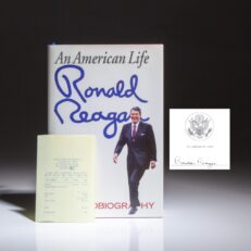 First edition of An American Life, the autobiography of President Ronald Reagan, signed on the Reagan Library bookplate.