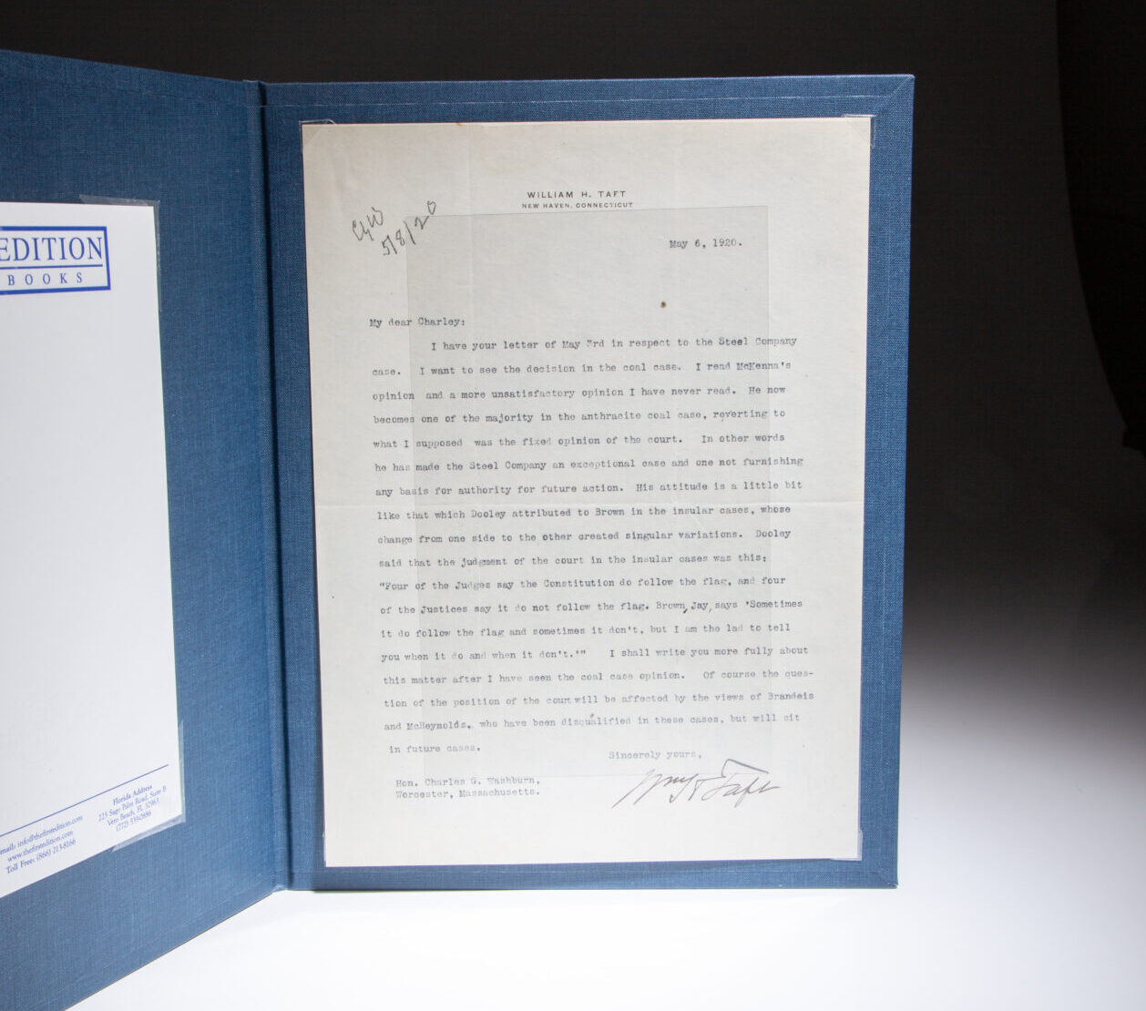 Taft Supreme Court Letter Sherman Antitrust