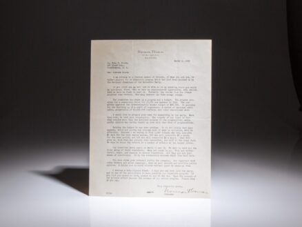 Letter from political activist and Socialist Party of America's Candidate for president, Norman Thomas, soliciting contributions to the party.
