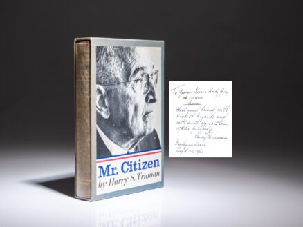 The Author's Limited Edition of Mr. Citizen, inscribed by President Harry Truman to the first female Treasurer of the United States, Georgia Neese Clark.