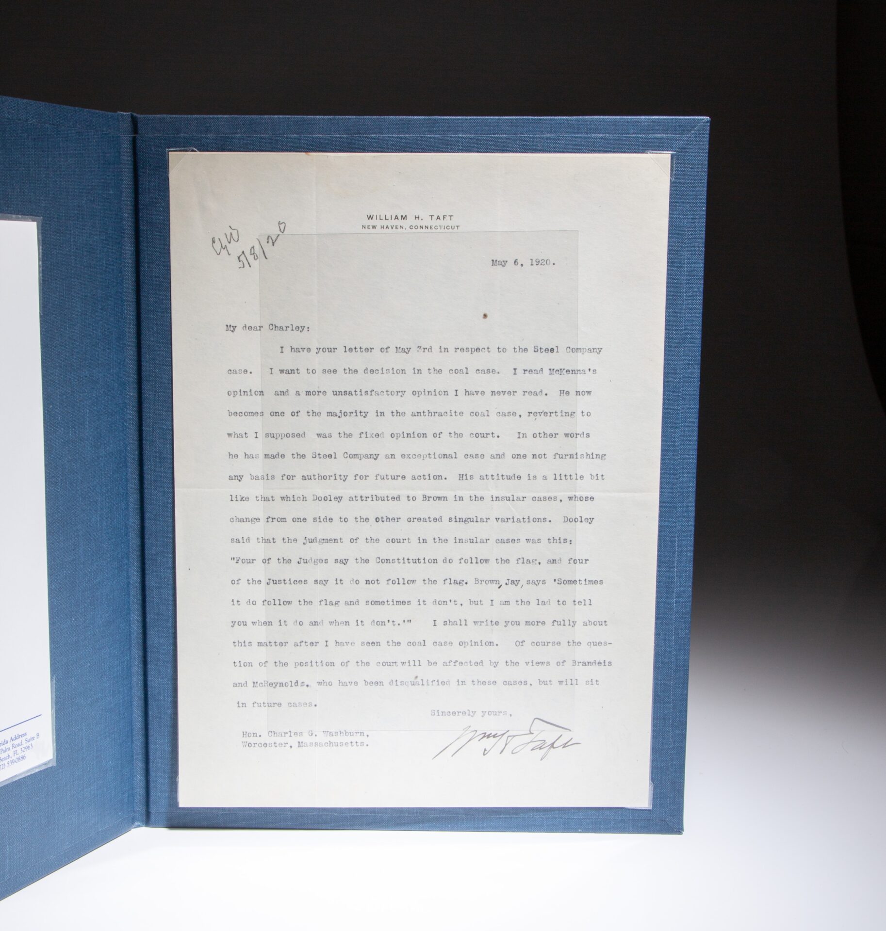 Taft Supreme Court Letter Sherman Antitrust