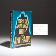 First edition of Night of January 16th, inscribed by Ayn Rand, a few days after the publication of this book.