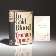 In Cold Blood by Truman Capote, with signatures by the author, director Richard Brooks, actor John Forsythe, and cinematographer Jordan Cronenweth, at the Kansas premiere of the film in 1968.