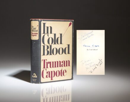 In Cold Blood by Truman Capote, with signatures by the author, director Richard Brooks, actor John Forsythe, and cinematographer Jordan Cronenweth, at the Kansas premiere of the film in 1968.