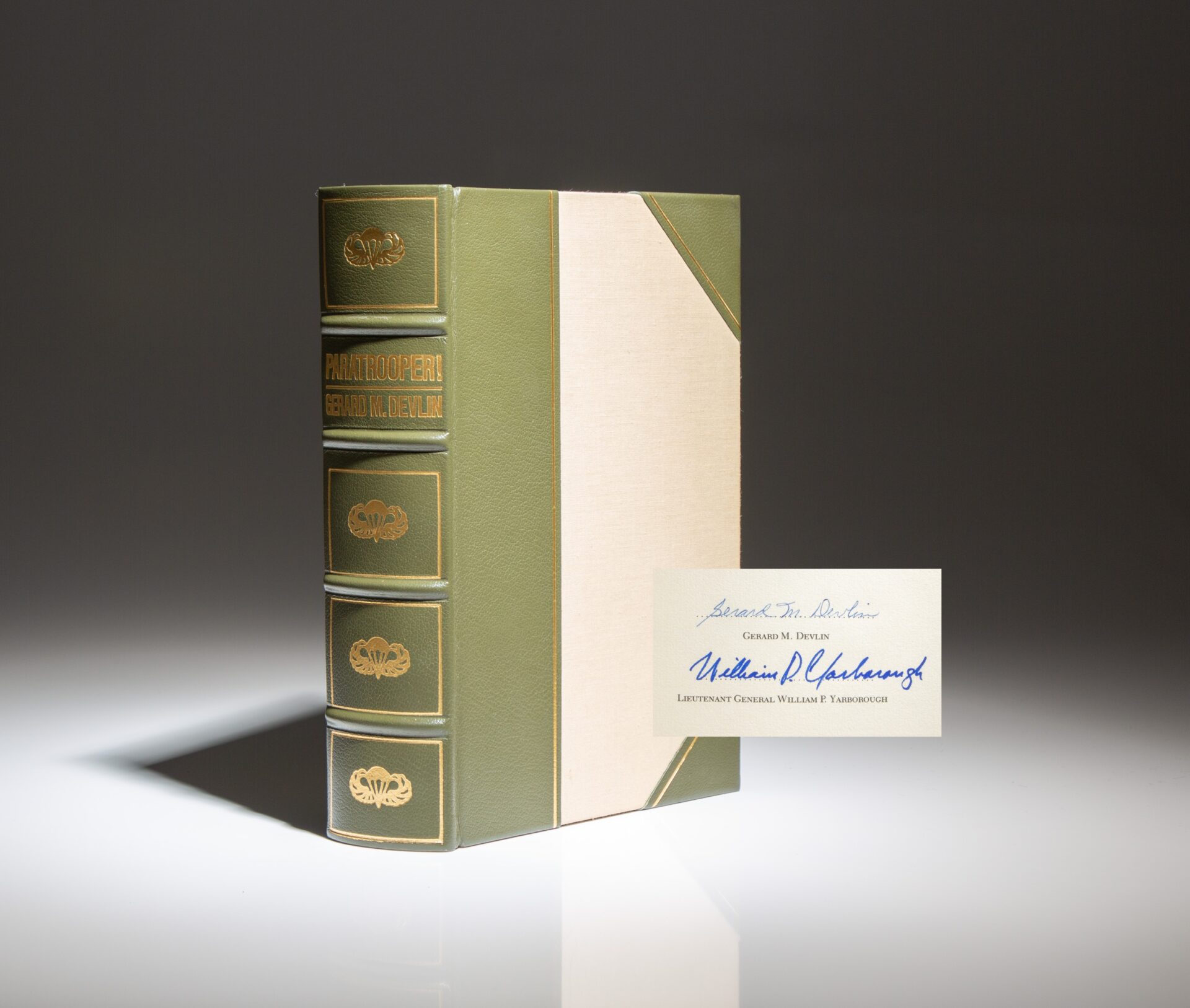 The deluxe edition of Paratrooper! by Major Gerard M. Devlin, signed by Devlin and Lt. General William P. Yarborough.