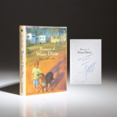 The first English edition of Because of Winn-Dixie, signed by Kate DeCamillo, with a drawing and inscription.
