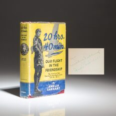 Signed first edition, first printing of 20 Hrs. 40 Min.: Our Flight In the Friendship by Amelia Earhart, with the publisher's scarce dust jacket.