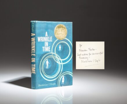 Signed copy of A Wrinkle In Time by Madeleine L'Engle, with an inscription by the author referencing "tessering."