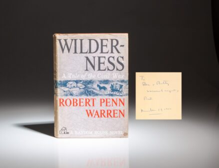 The first edition of Wilderness: A Tale of the Civil War, inscribed by the author, Robert Penn Warren, using his nickname "Red."