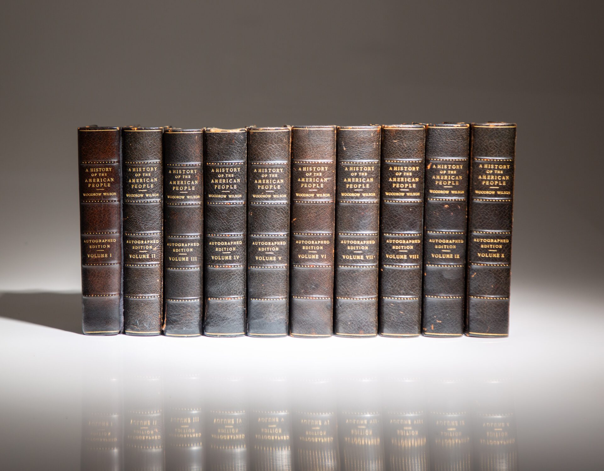 The limited Documentary Edition of A History of the American People by Woodrow Wilson, one of 400 copies signed by the president.