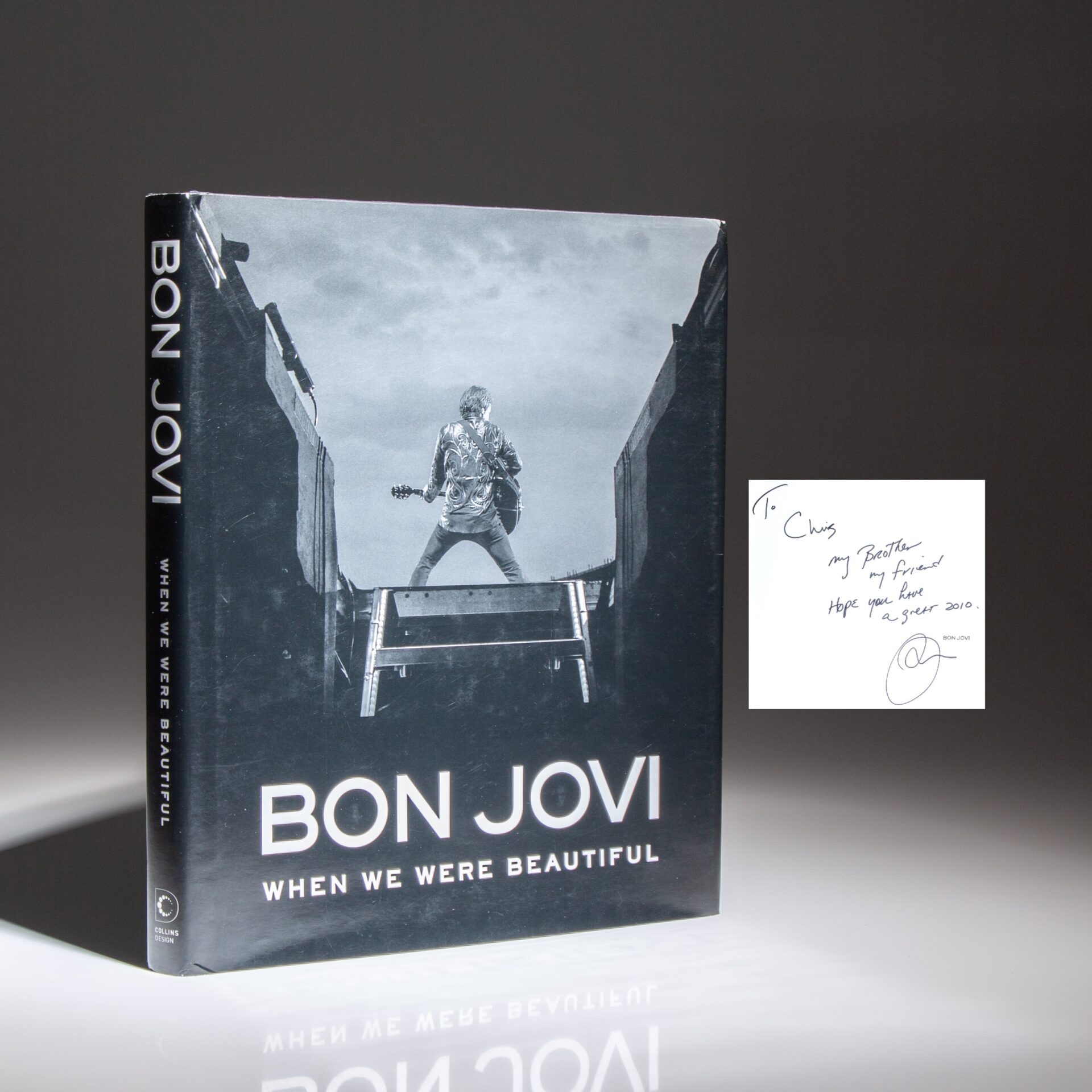 The first edition of Bon Jovi: When We Were Beautiful, inscribed by Jon Bon Jovi for singer-songwriter, Chris Daughtry.