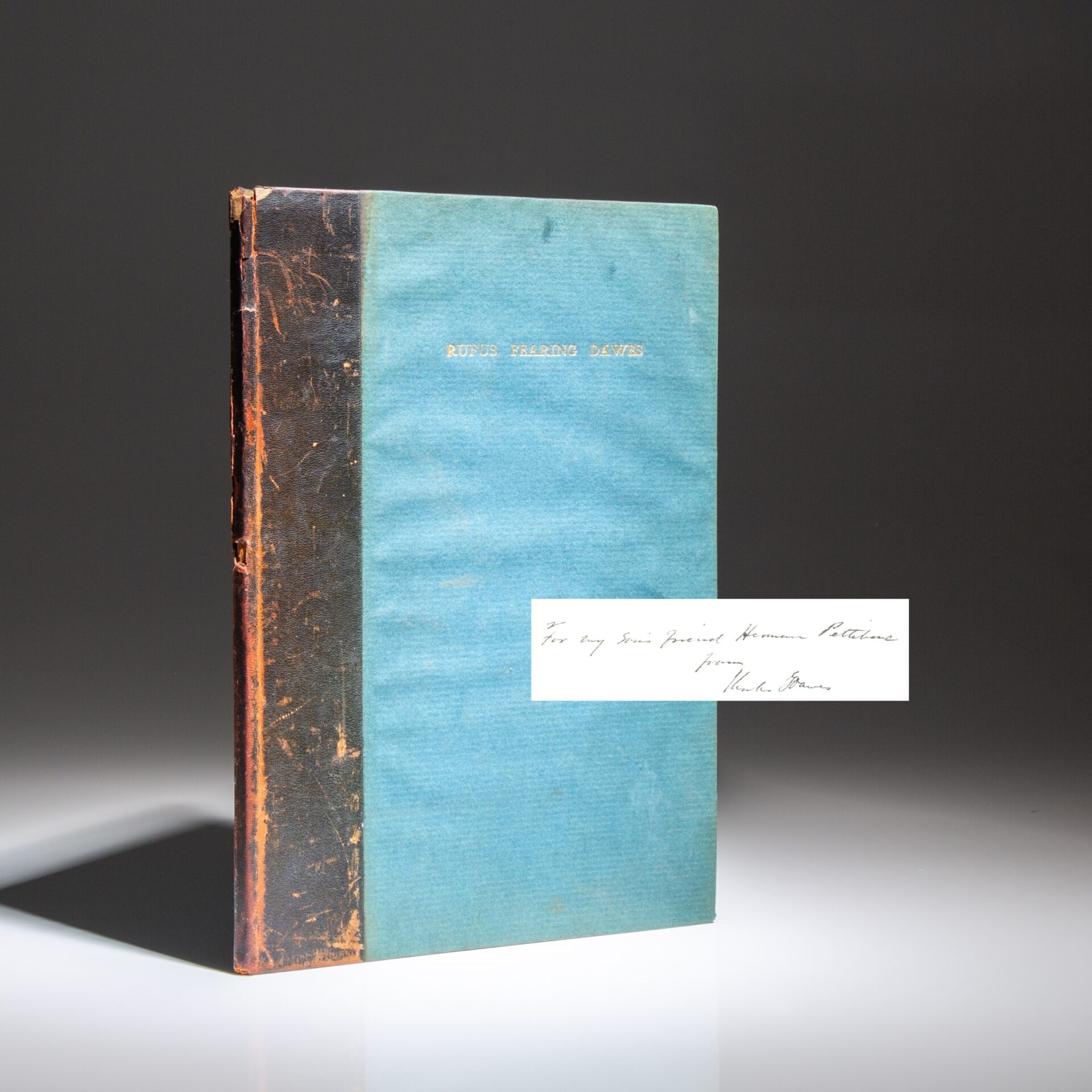 The eulogy for Rufus Fearing Dawes by his father, Charles G. Dawes, inscribed and dated by Dawes to his son's friend in 1912.