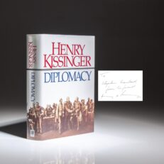 The first edition of Diplomacy by Henry A. Kissinger, inscribed to his lifelong friend, biographer, and Harvard classmate, Stephen R. Graubard.