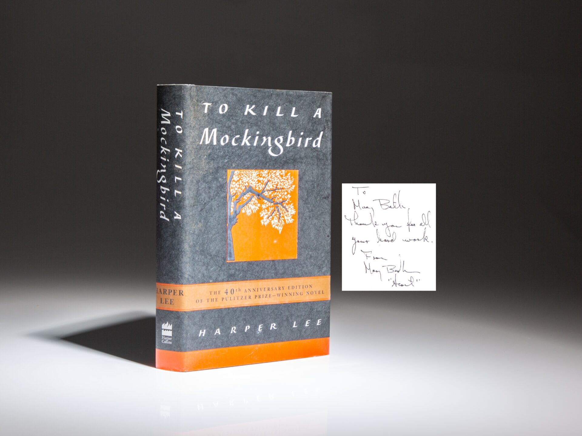 The Fortieth Anniversary Edition of To Kill a Mockingbird, signed by Academy Award nominee, Mary Badham, "Scout" from the 1962 movie adaptation of To Kill a Mockingbird.