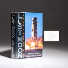 The first edition of Lost Moon: The Perilous Voyage Of Apollo 13, signed by Commander Jim Lovell.