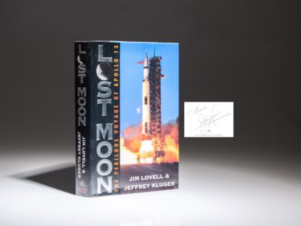 The first edition of Lost Moon: The Perilous Voyage Of Apollo 13, signed by Commander Jim Lovell.