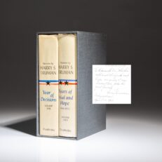 Signed first edition of Memoirs by Harry S. Truman, inscribed to the head of the MPAA, Eric Johnston.
