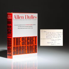 The first edition of The Secret Surrender, the story of Operation Sunrise, by CIA Director Allen Dulles, inscribed to the Chairman of the Joint Chiefs and senior negotiator during Operation Sunrise, Gen. Lyman Lemnitzer.