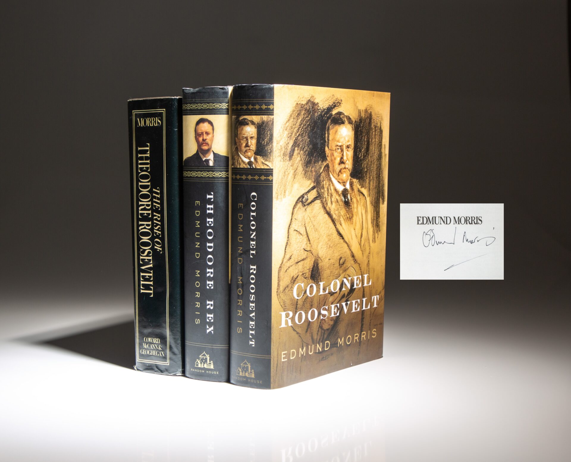 The Roosevelt Trilogy by Edmund Morris, all signed first editions, including The Rise Of Theodore Roosevelt, Theodore Rex and Colonel Roosevelt.