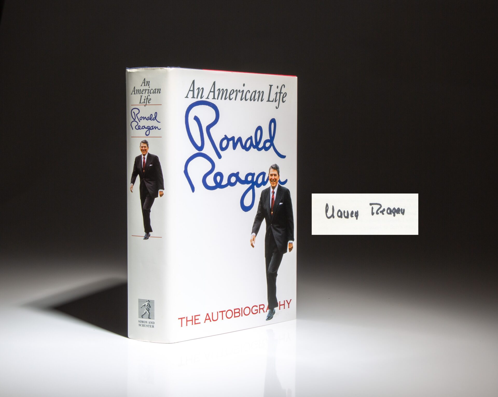 First edition, first printing of An American Life by Ronald Reagan, signed by Nancy Reagan on the dedication page.