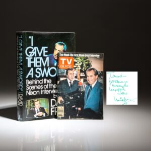 Signed first edition of "I Gave Them A Sword," inscribed by journalist David Frost to Merrill Panitt of TV Guide. Frost convinced Merrill to feature the Frost-Nixon Interview on the April 1977 cover of TV Guide.