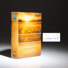 The signed first edition of NIV Lessons from Life Bible: Personal Reflections with Jimmy Carter, signed twice by President Carter.