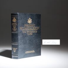 The signed limited edition of The Watergate Tapes: Selected & Most Infamous Recordings, signed by President Richard M. Nixon.