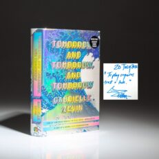 Signed Deluxe UK edition of Tomorrow and Tomorrow and Tomorrow by Gabrielle Zevin, inscribed with a quote from the novel.