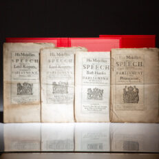 His Majesty, Charles II, Speeches to Parliament, four pamphlets, including the years 1662, 1664, 1674, and 1675.
