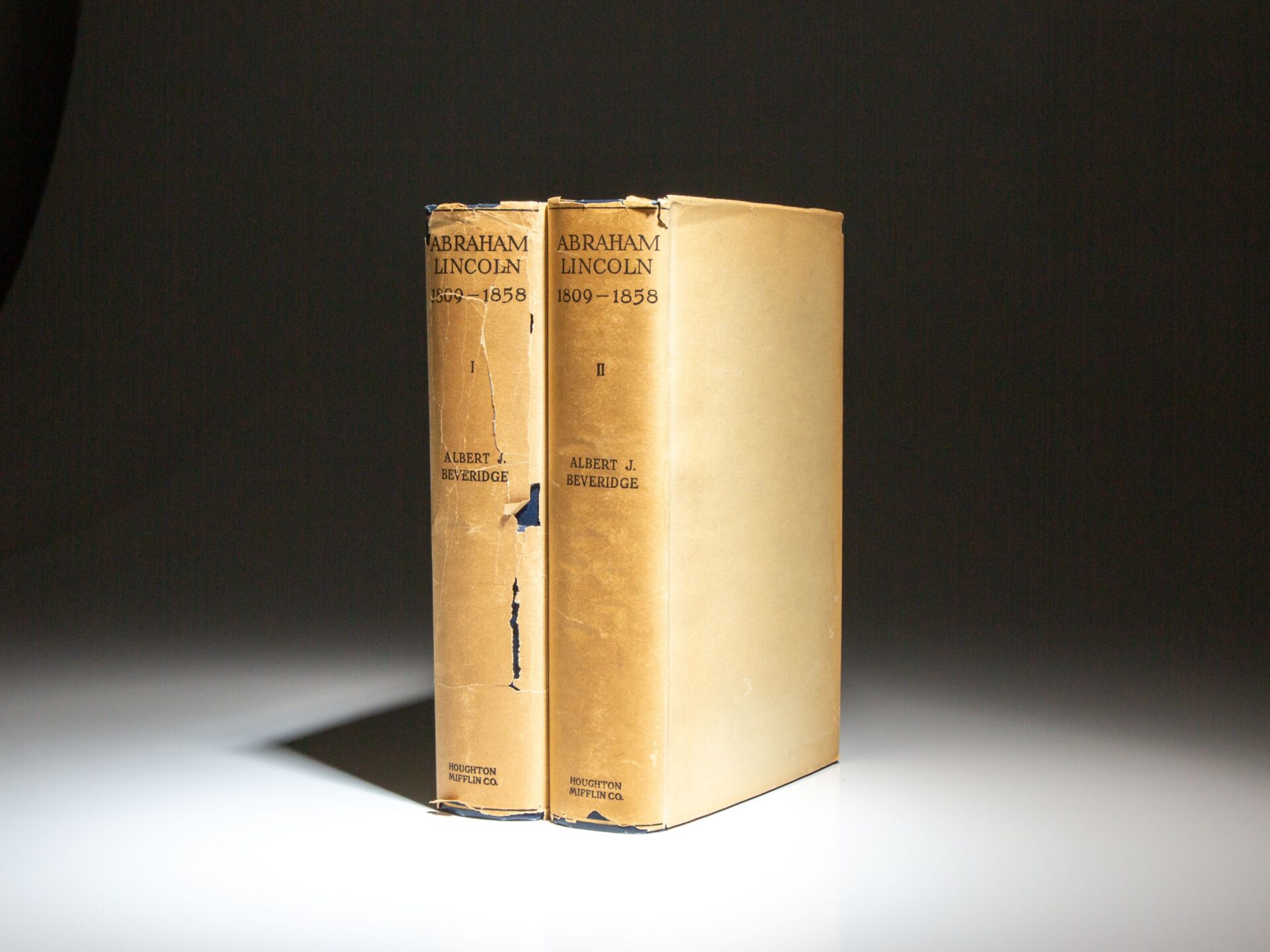First edition of Abraham Lincoln 1809-1858 by Albert J. Beveridge, in the scarce dust jackets.