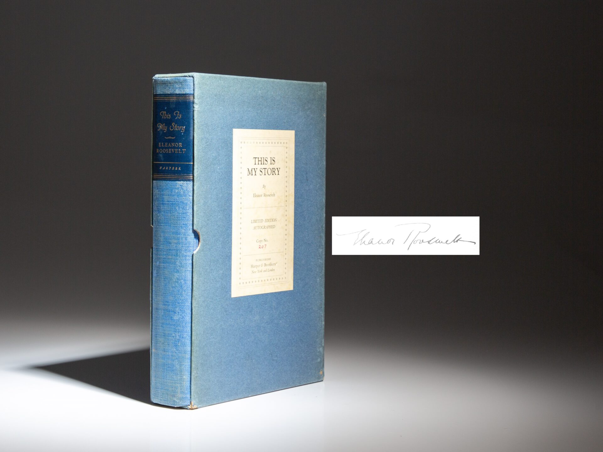 The signed limited large-paper edition of This Is My Story by First Lady Eleanor Roosevelt, a fine example.