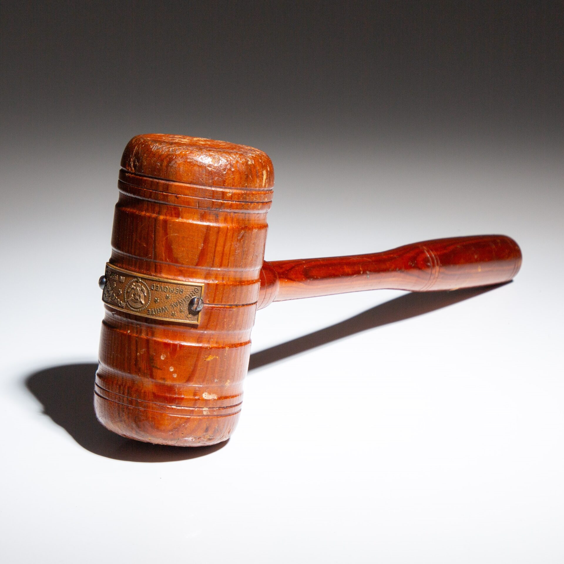 Wooden gavel made from materials from the 1950 White House Renovation during the Truman Administration.