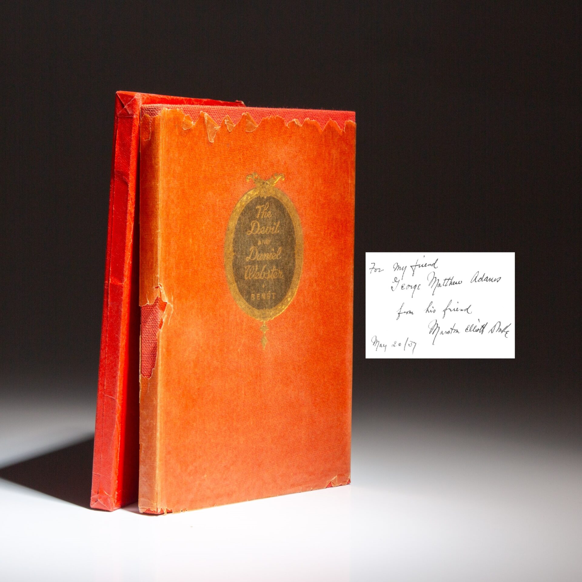 Signed limited edition of The Devil and Daniel Webster by Stephen Vincent Benet, from the library of columnist George Matthew Adams.
