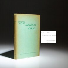 The first edition New Michigan Verse, inscribed by the editor, Carl Edwin Burklund, to fellow professor and poet, Arno L. Bader.